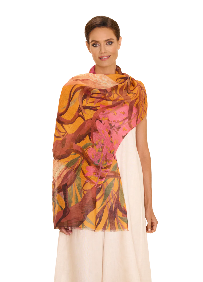 LINEN/COTTON SCARF - ORIENTAL CRANE
