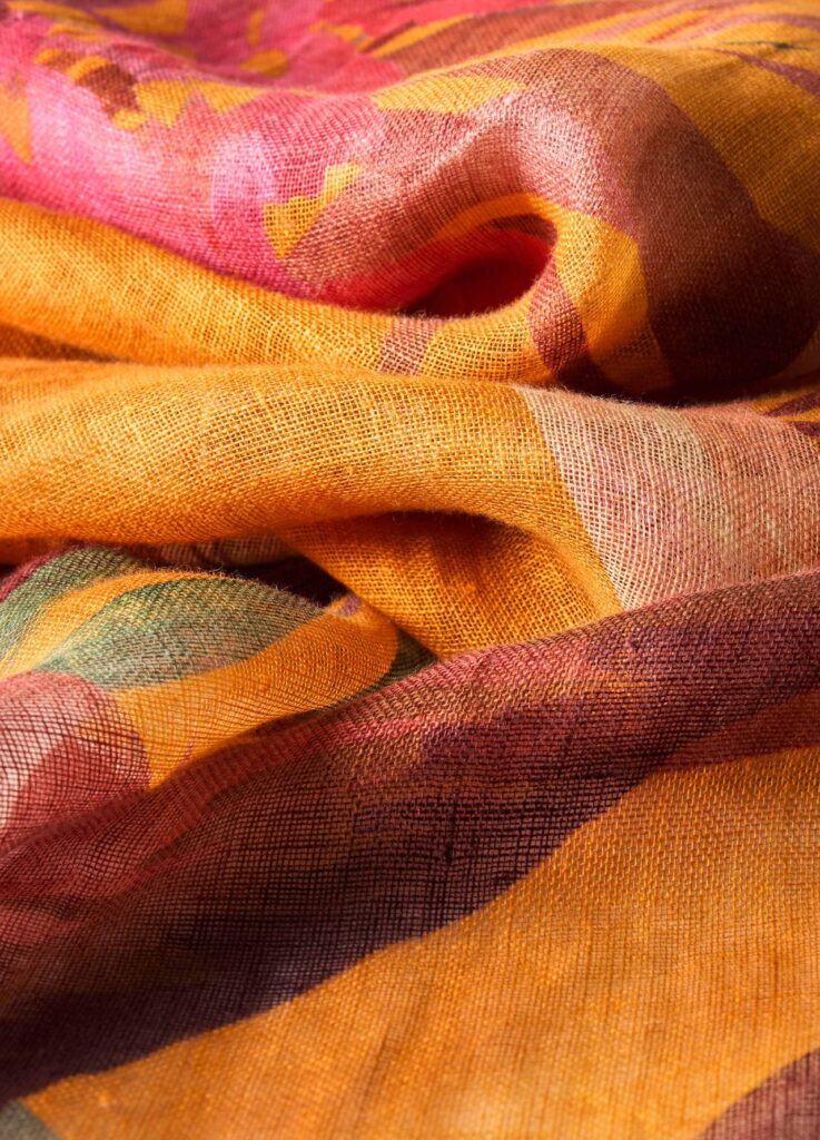 Linen / Cotton Scarf - Oriental Crane By Powder