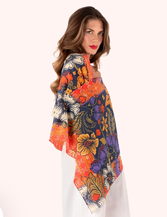 * Cotton Scarf - Trailing Floral in Navy