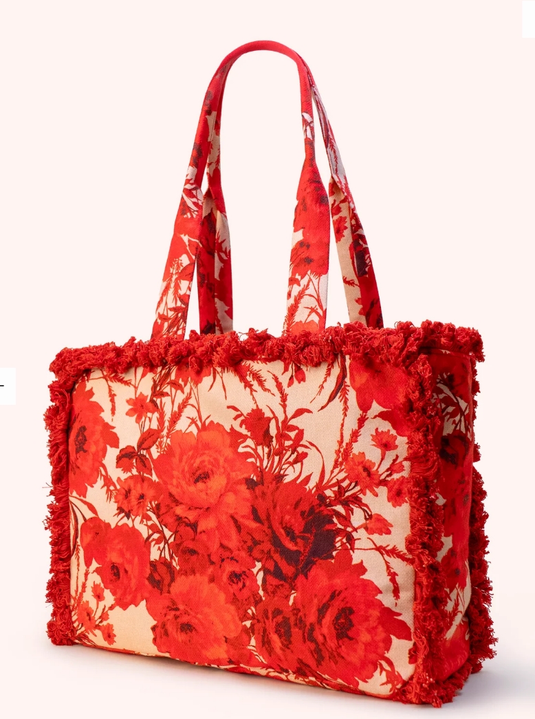 Powder Fringed Box Tote - Rouge Blooms
