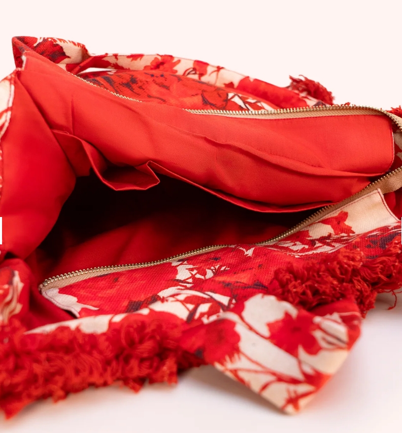 Powder Fringed Box Tote - Rouge Blooms