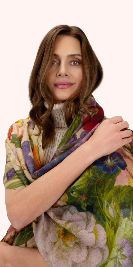 Wool Wrap Scarf - Autumn Posy, Cream By Powder