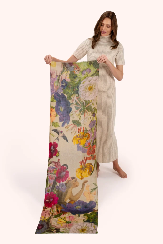 Wool Wrap Scarf - Autumn Posy, Cream By Powder