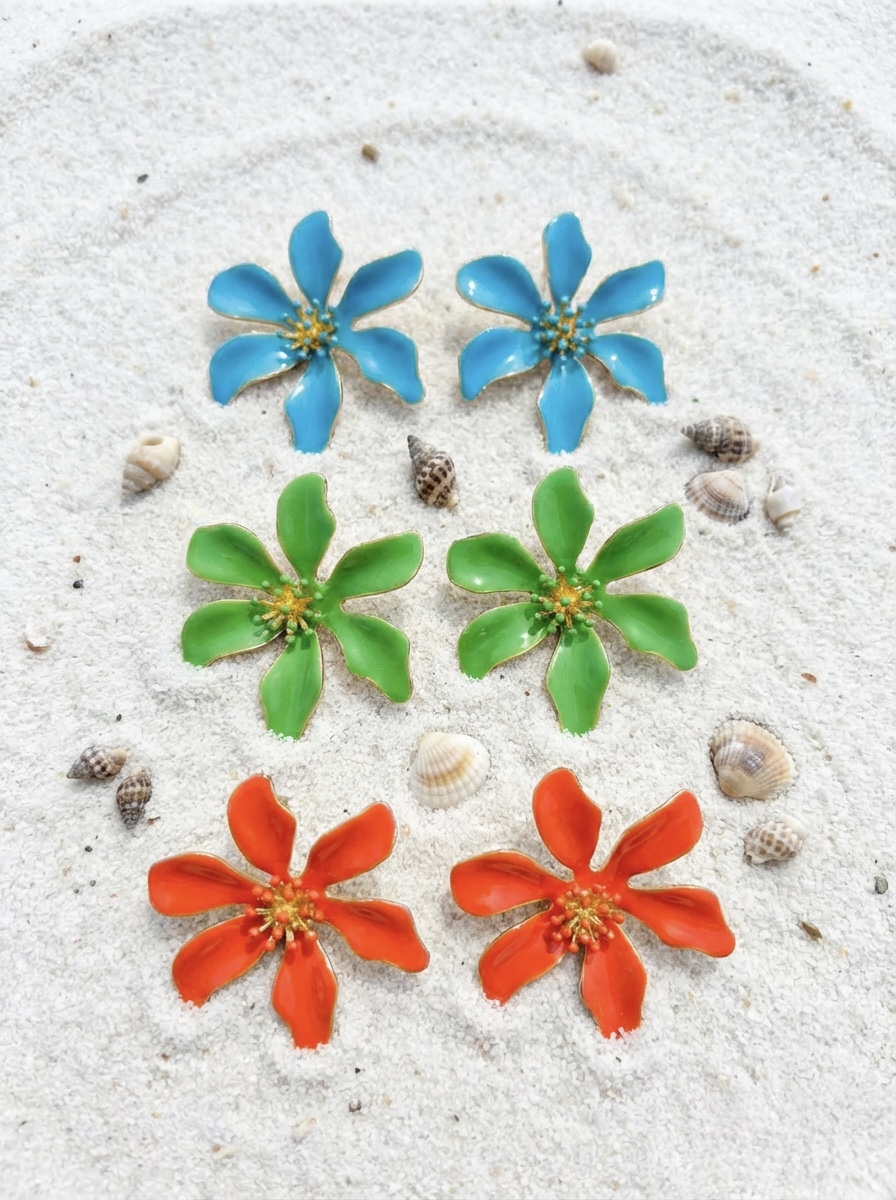 Louisa giant flower enamel earring