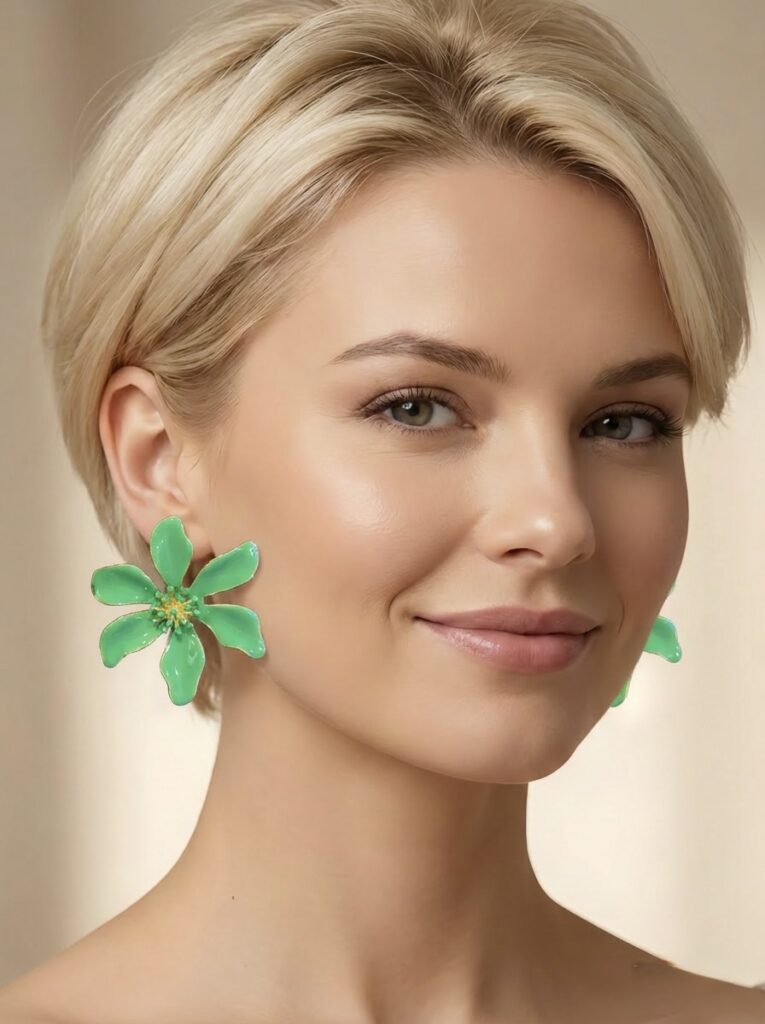 Louisa giant flower enamel earrings Green