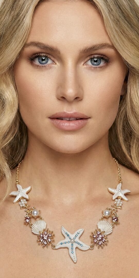 Starfish fiesta necklace with gold, pearls and crystal details