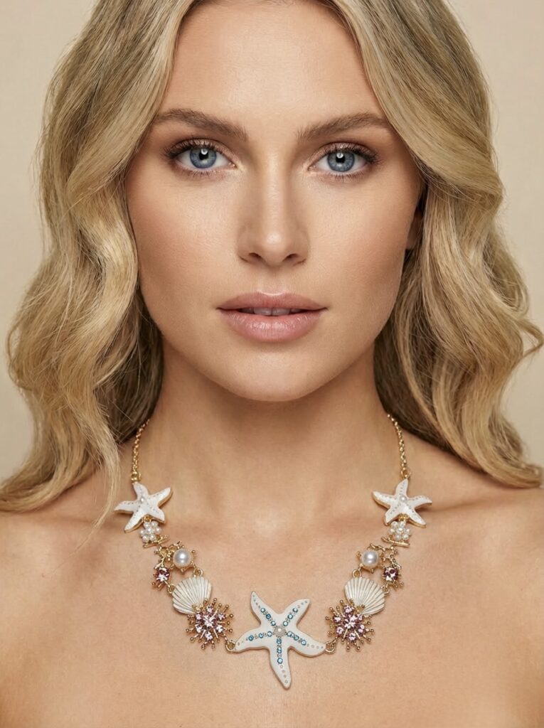 Starfish fiesta necklace with gold, pearls and crystal details