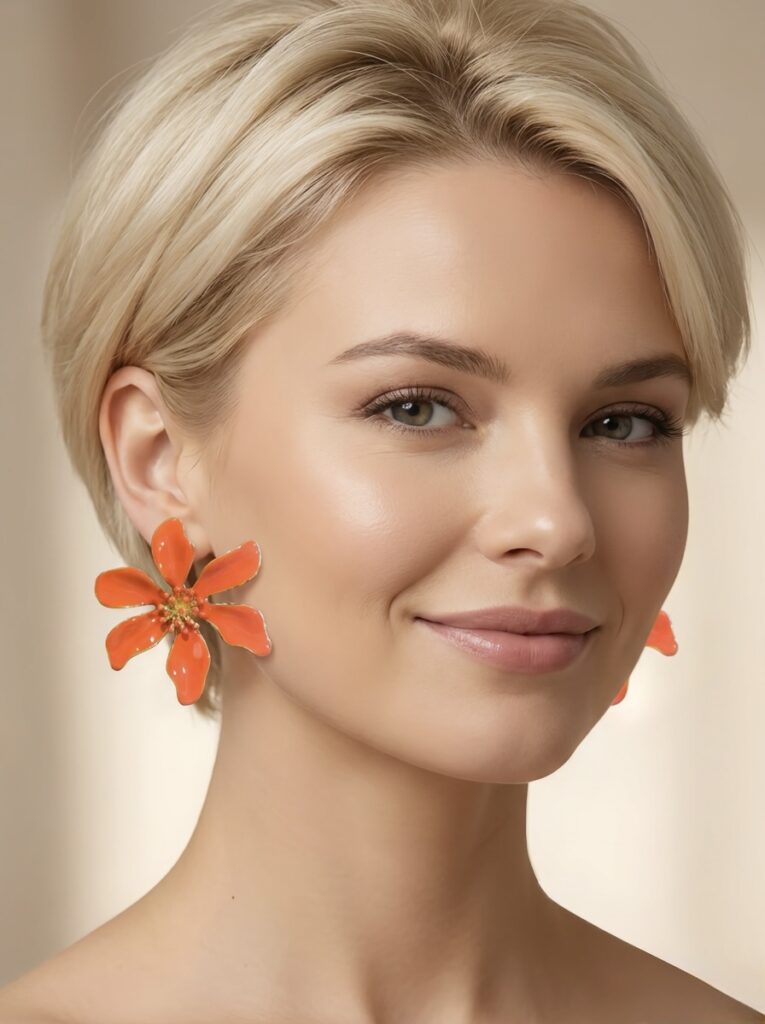 Louisa giant flower enamel earrings orange