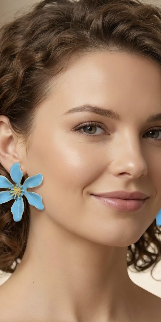 Louisa giant flower enamel earrings blue