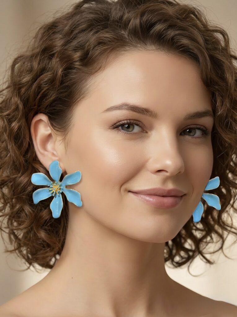 Louisa giant flower enamel earrings blue