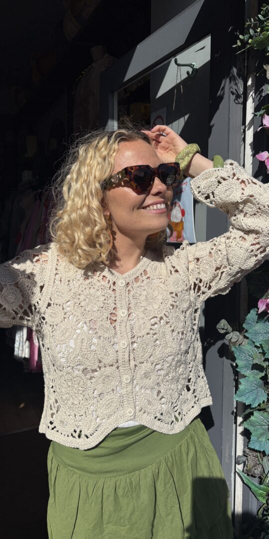 Juno Cardigan with a Sprinkle of crystal sequin in the crochet