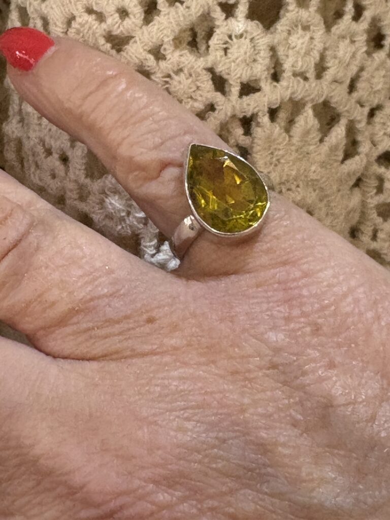 Lemon quartz Sterling silver ring. Teardrop shape