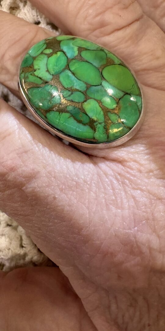 Green copper turquoise sterling silver ring