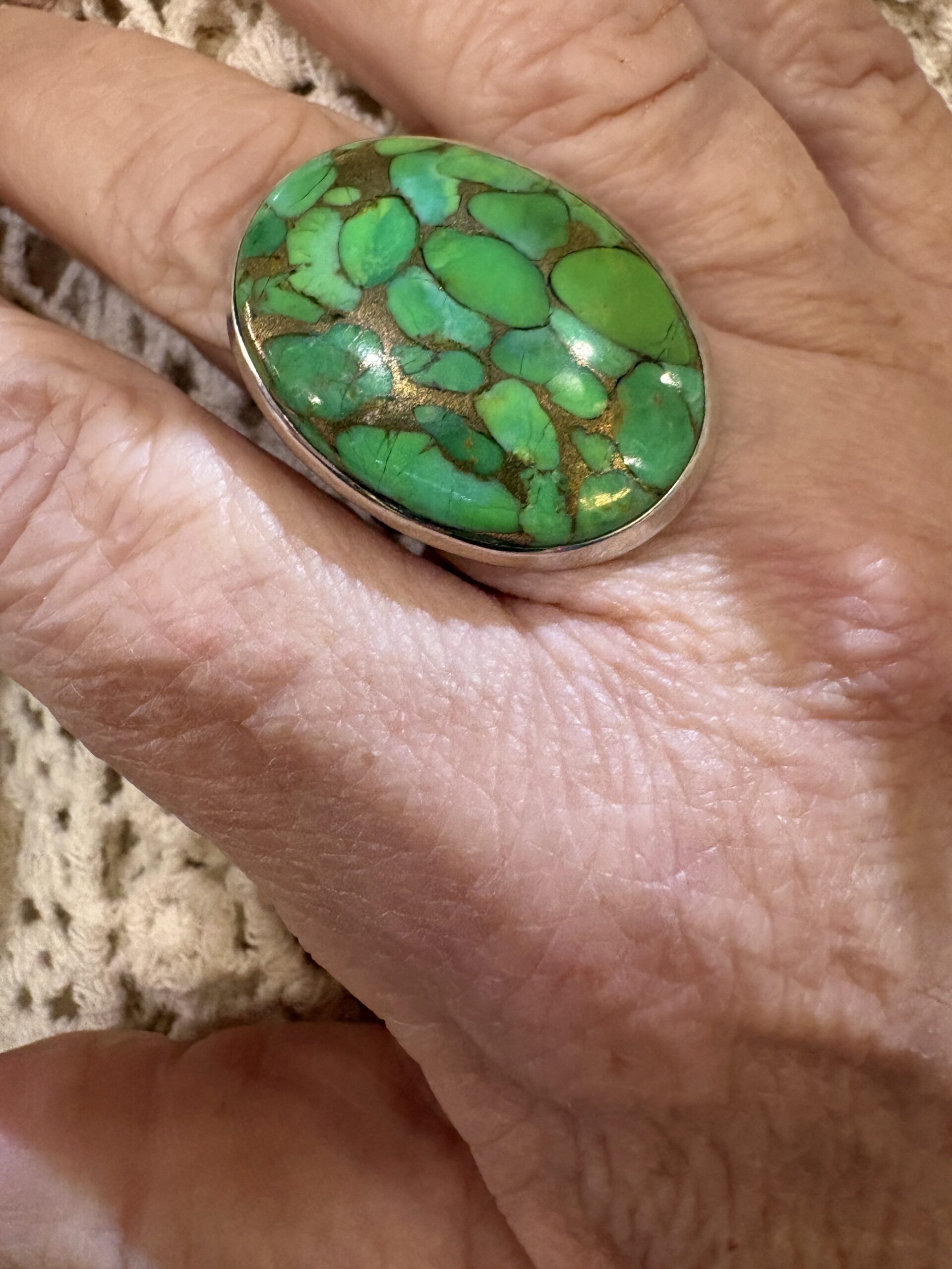 Green copper turquoise sterling silver ring