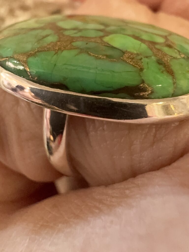 Green copper turquoise sterling silver ring