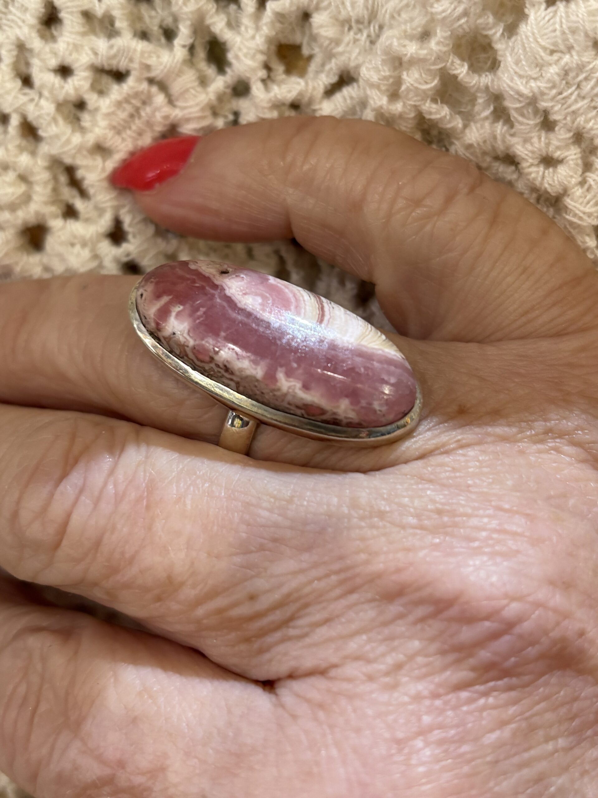 Pink Rhodochrosite Sterling Silver Ring