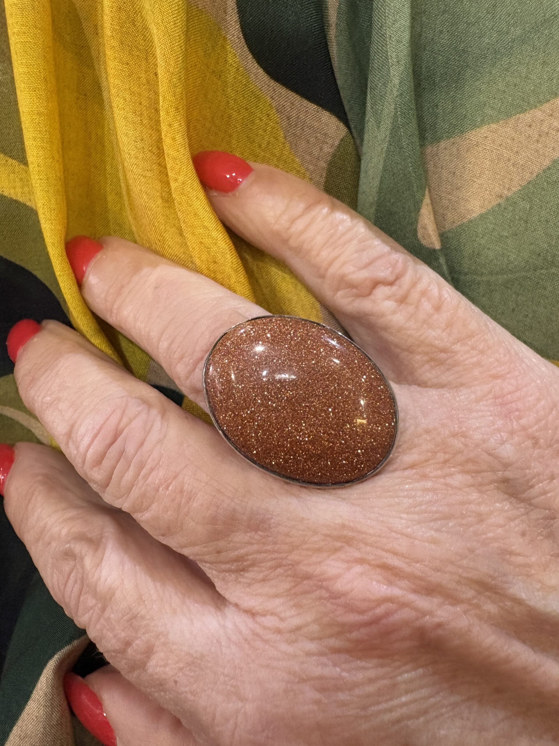 Goldstone sterling silver ring