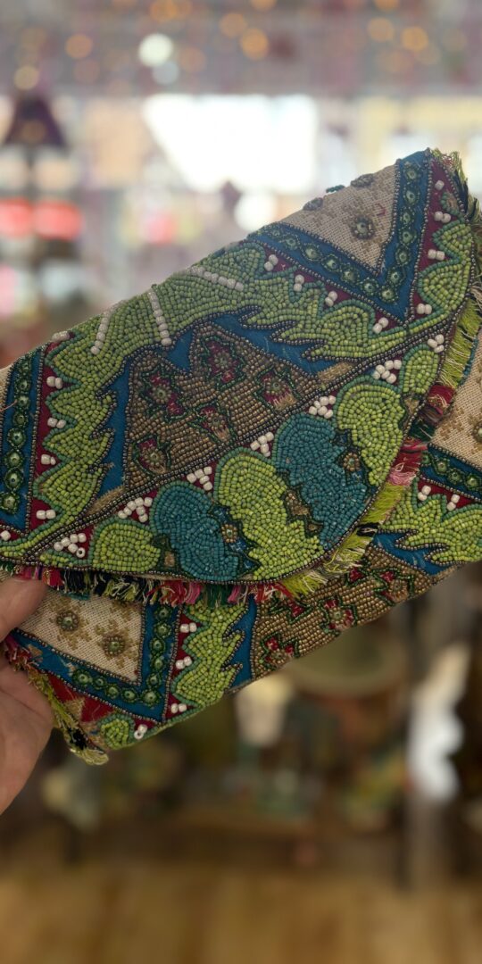 Verity beaded clutch bag. Small. Lime dream.
