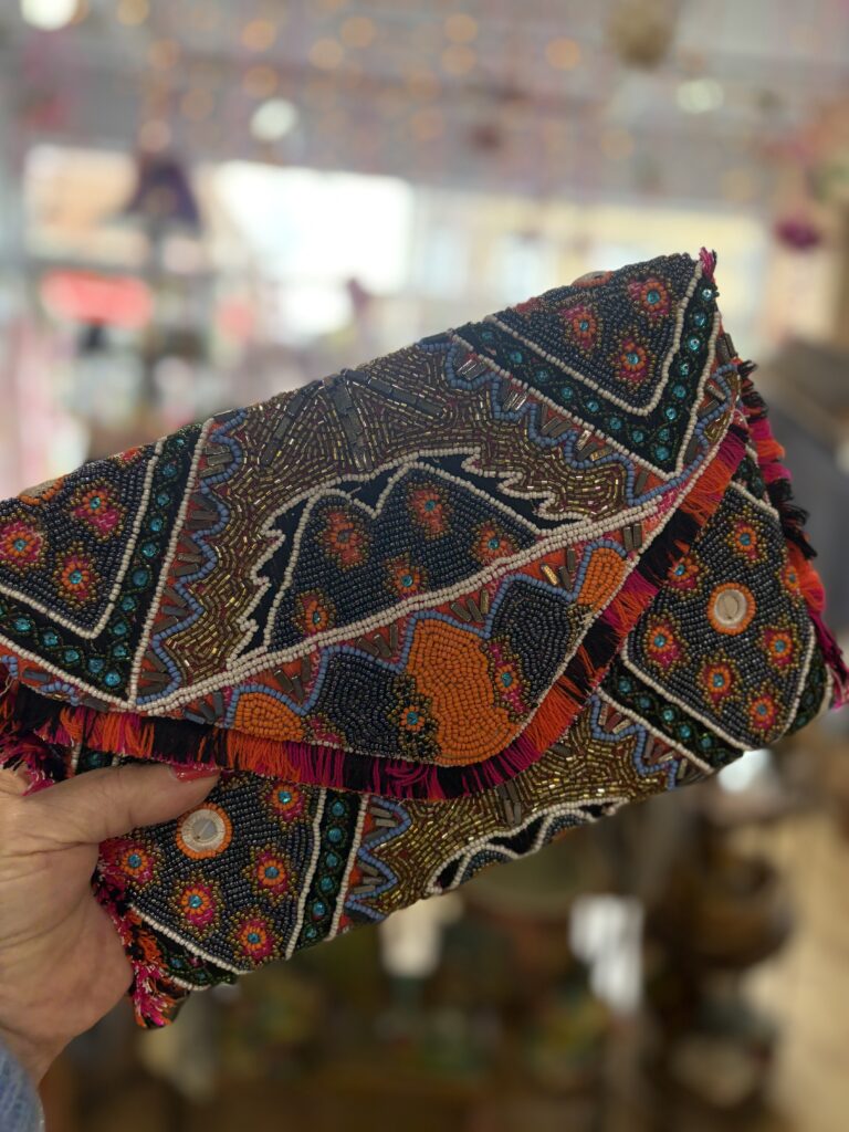 Verity beaded clutch bag. Small. Midnight gold.