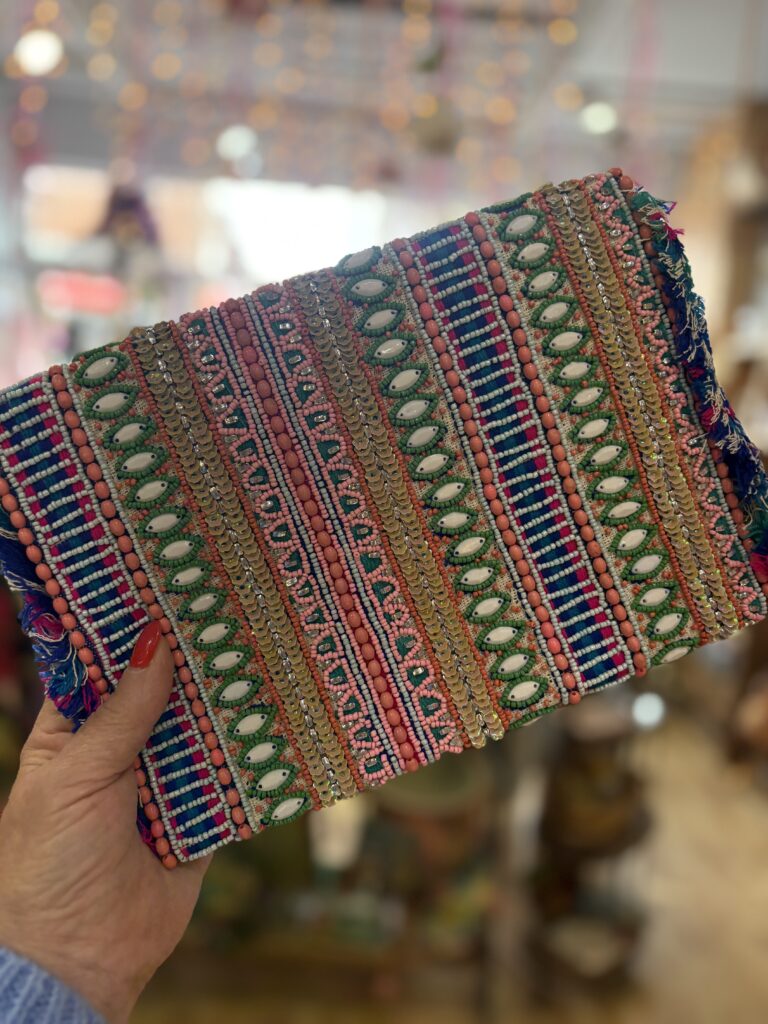 Verity beaded clutch bag. Small. Coral Jungle