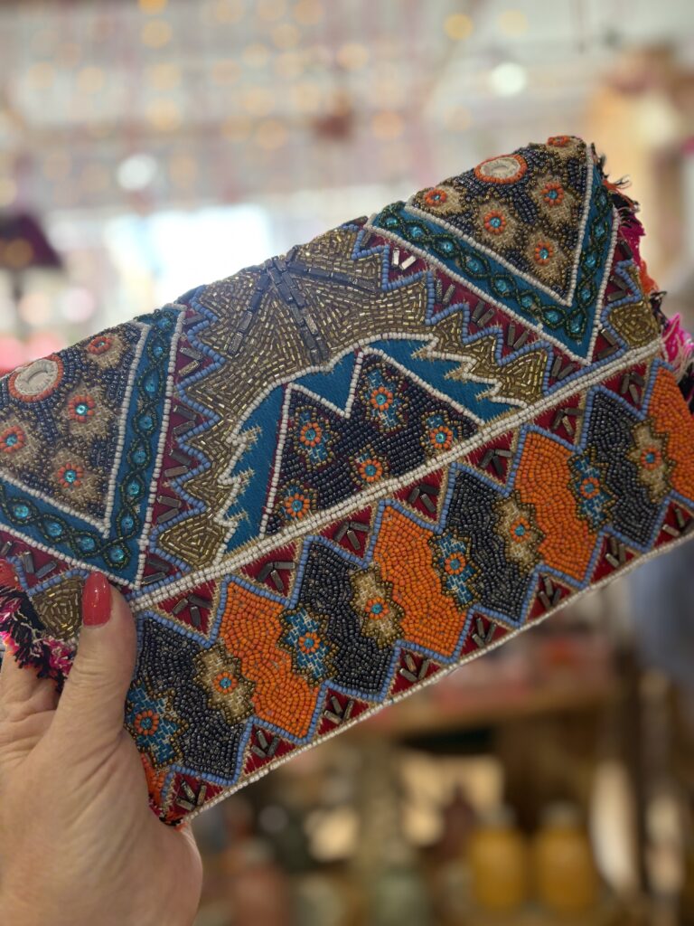 Verity beaded clutch bag. Small. Indigo gold.