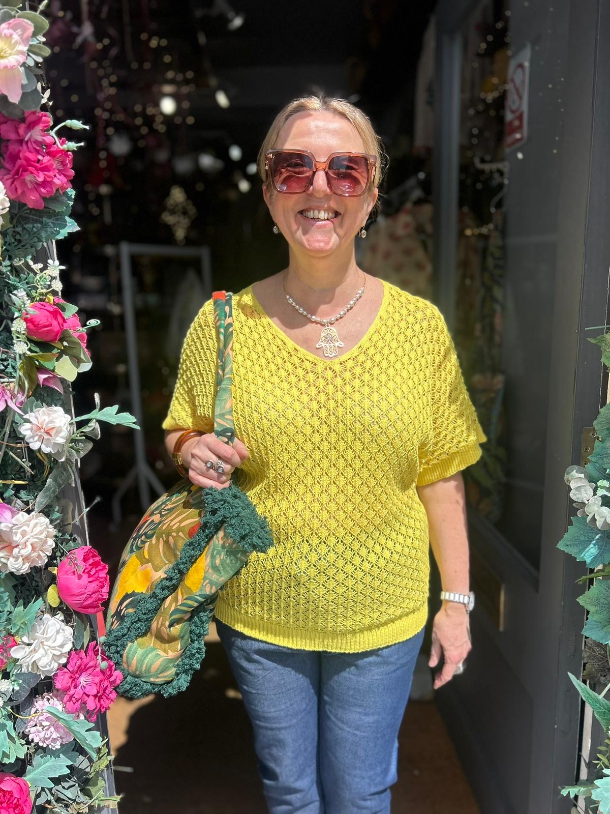 Esme top. Summer textured knit. Sunshine