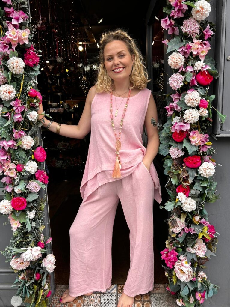 Aria top and trousers. Blush