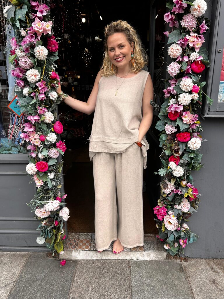 Aria top and trousers. Latte