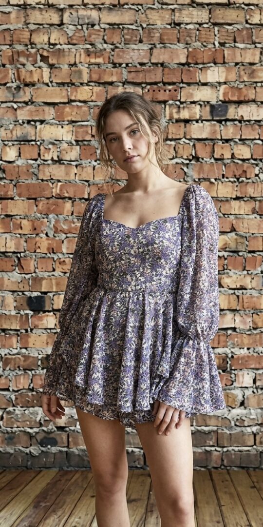 Lilac floral long sleeve playsuit