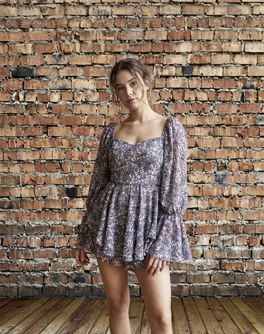 Lilac floral long sleeve playsuit
