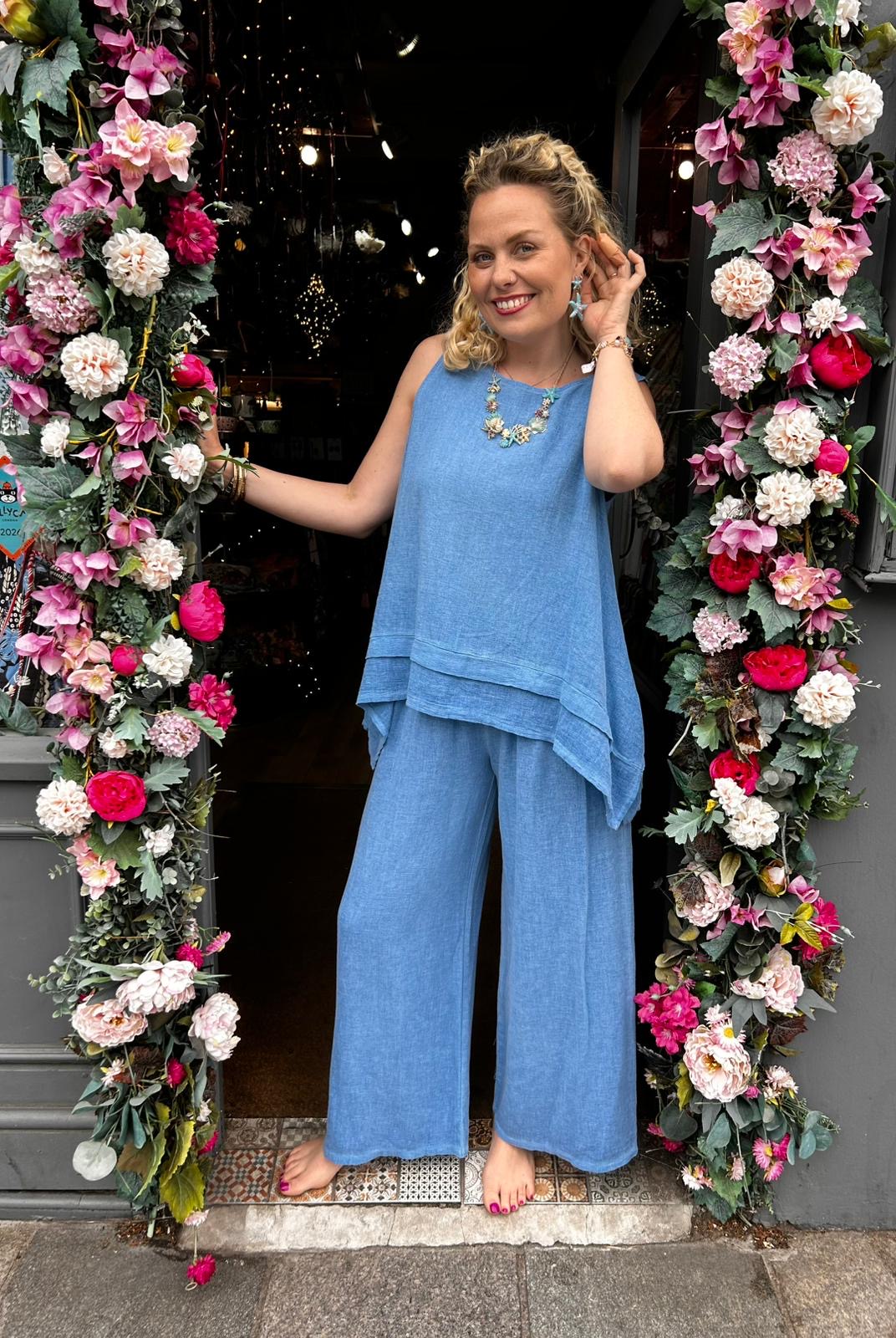 Aria top and trousers. Powder Blue