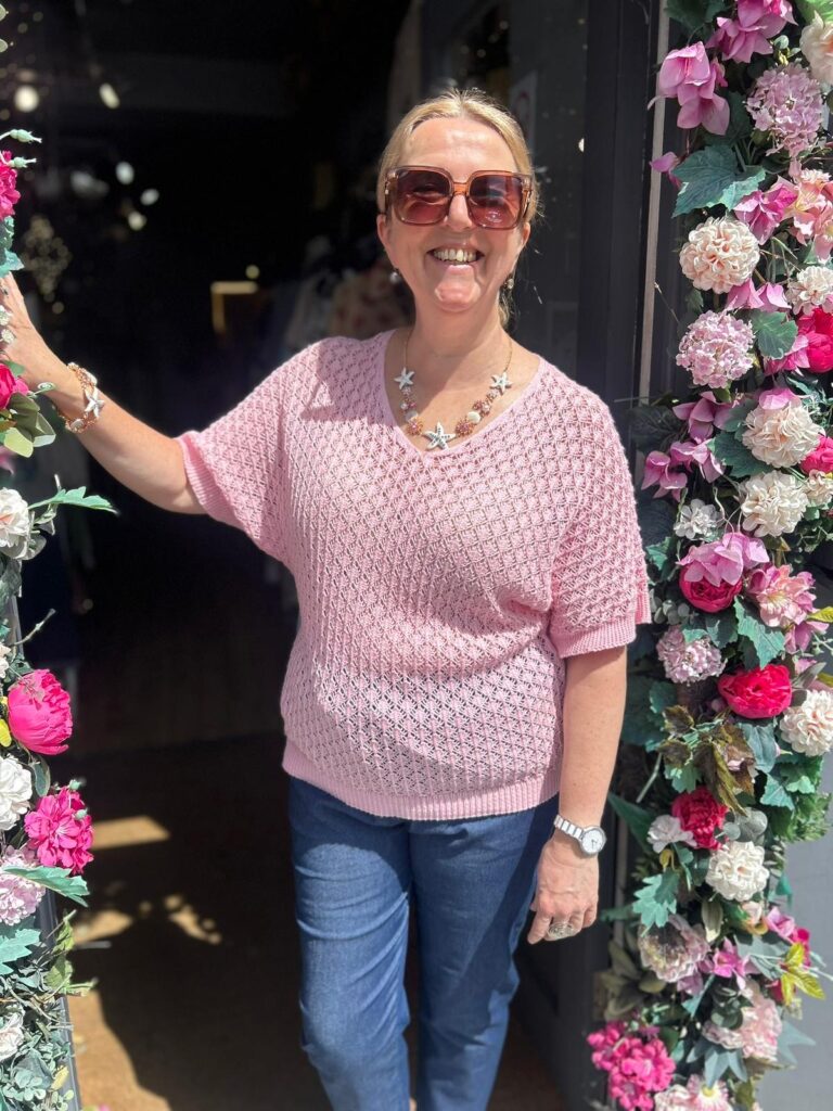 Esme top. Summer textured knit. Blush