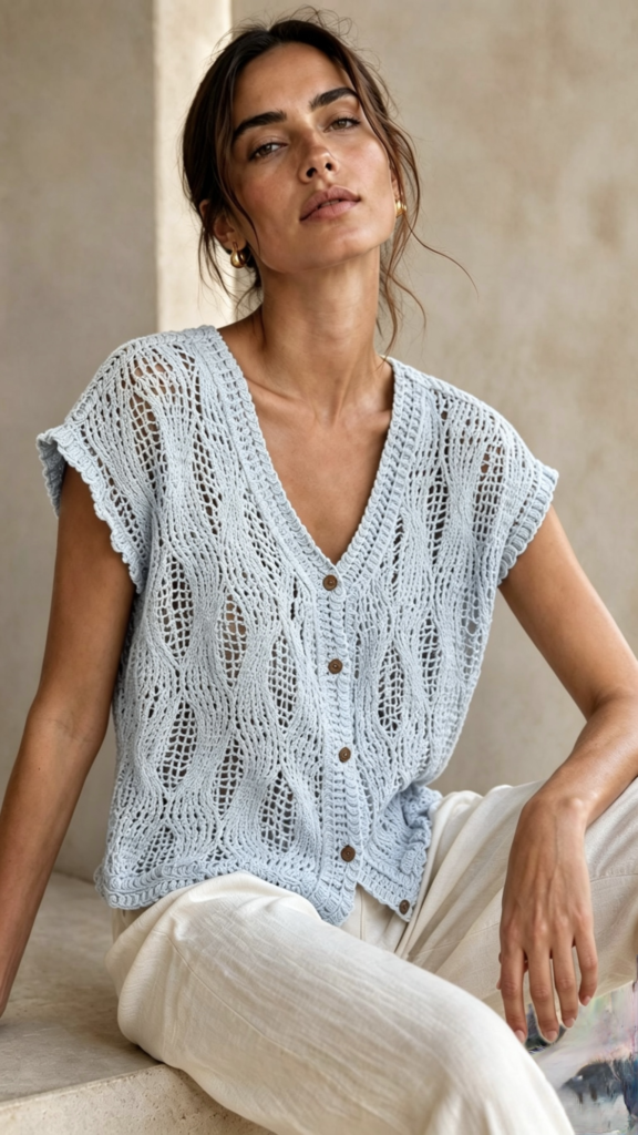 Eliz Crochet Cardigan. Sky