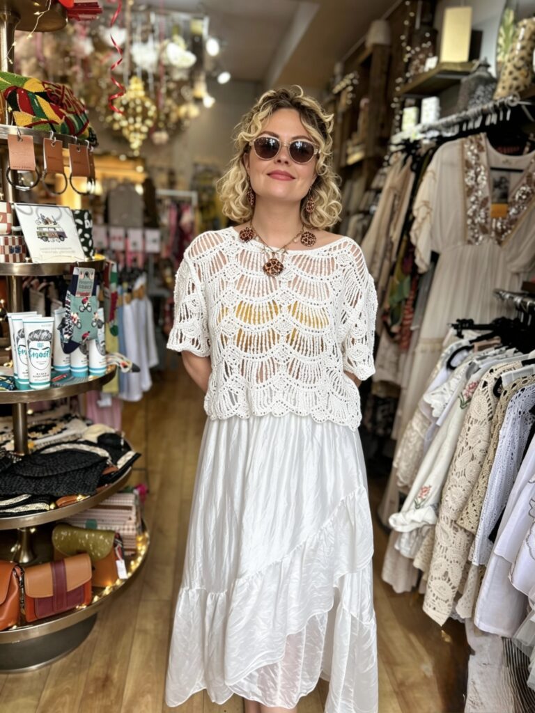 Wisteria scallop lace top with sequins