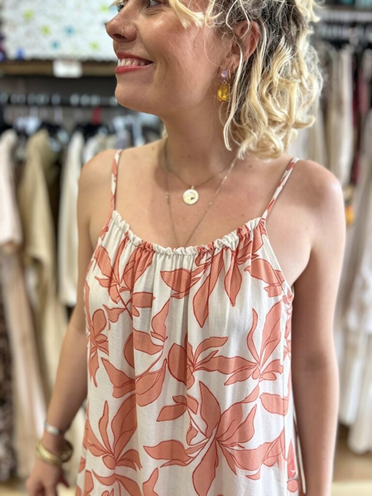 Fiona dress. Short style. Tier on skirt. Cased straps. Peach