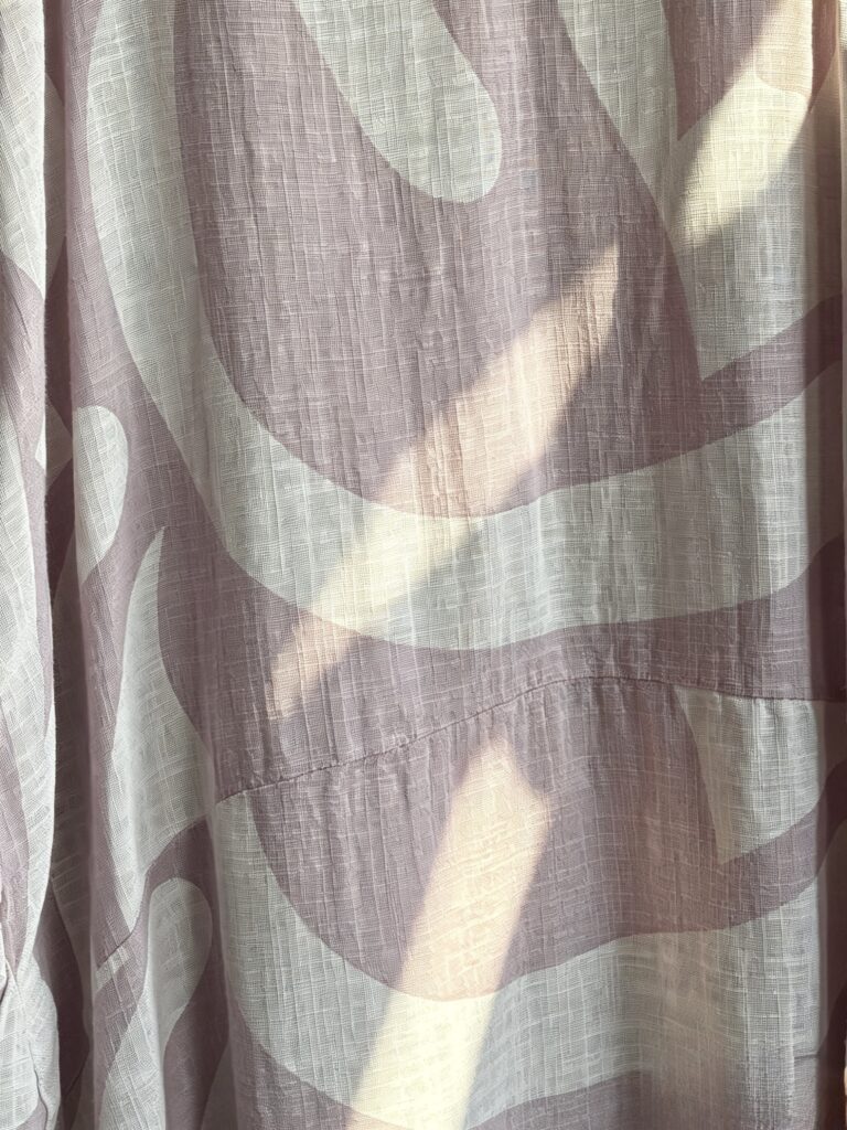 Penny Linen Dress. Large abstract print. Pink
