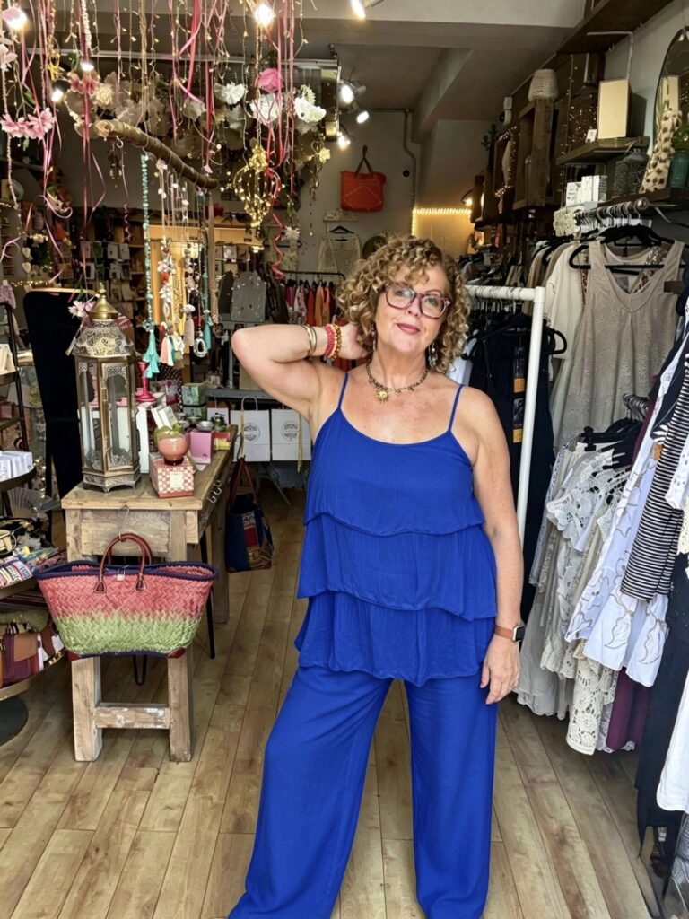 Diana trousers in royal and mermaid top in royal