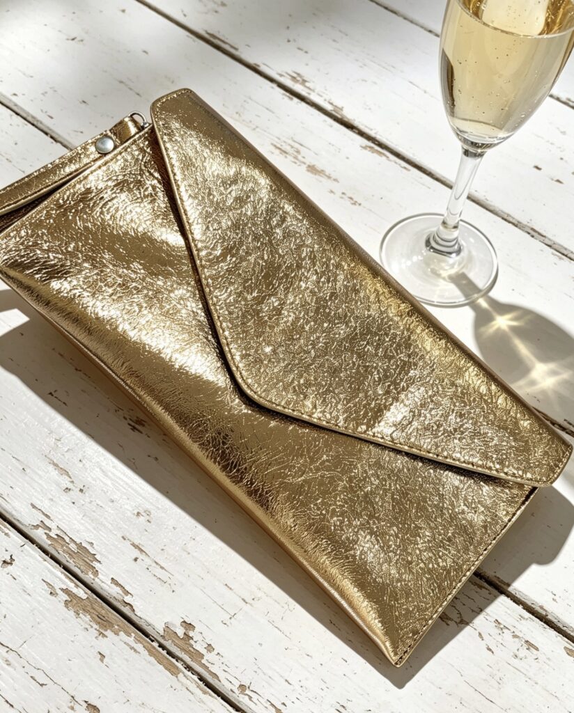 Metallic clutch bag in leather