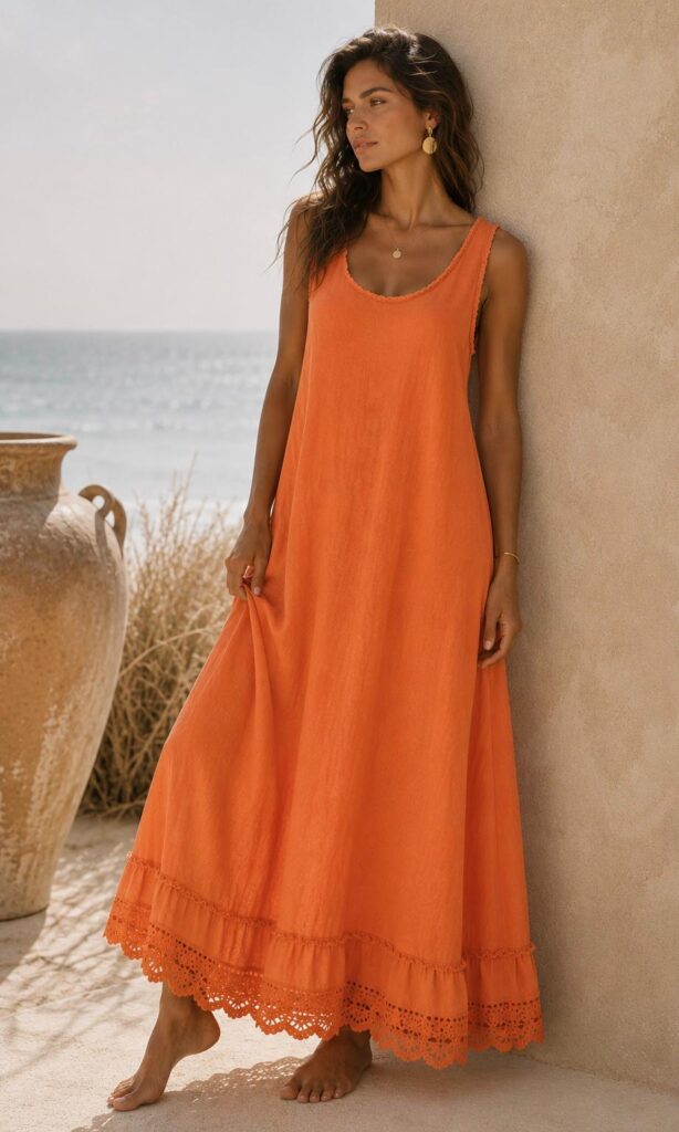 Ezra dress. Maxi. Sleeveless. Rust