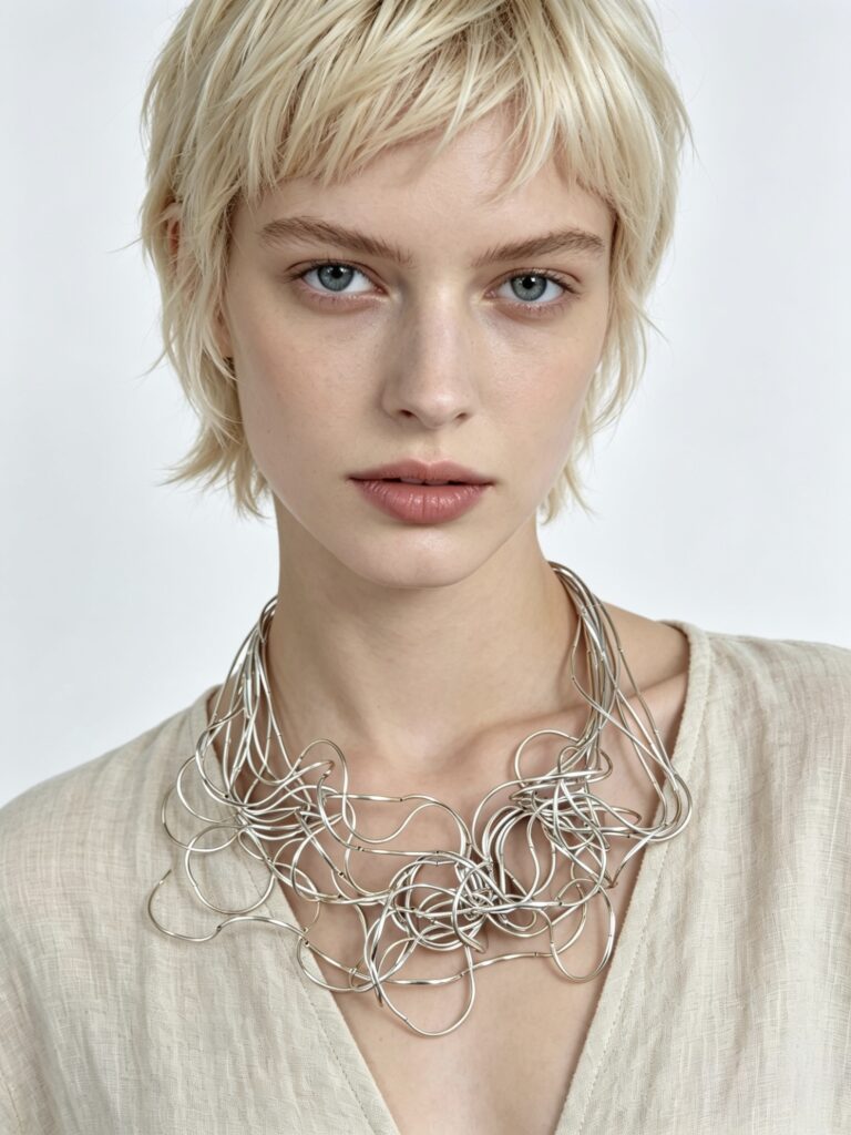 Silver spaghetti necklace