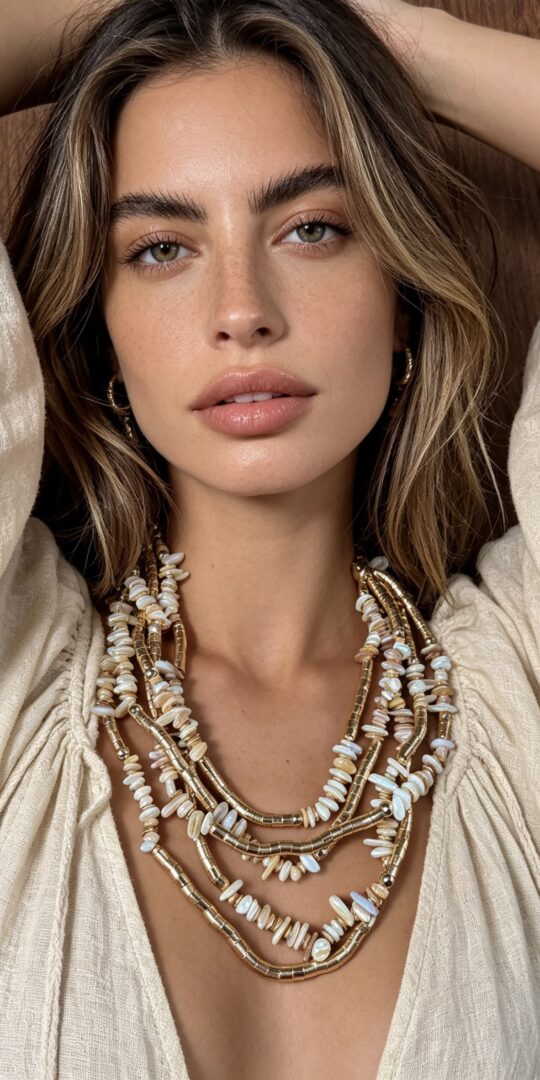 Clara boho layered necklace gold and agate