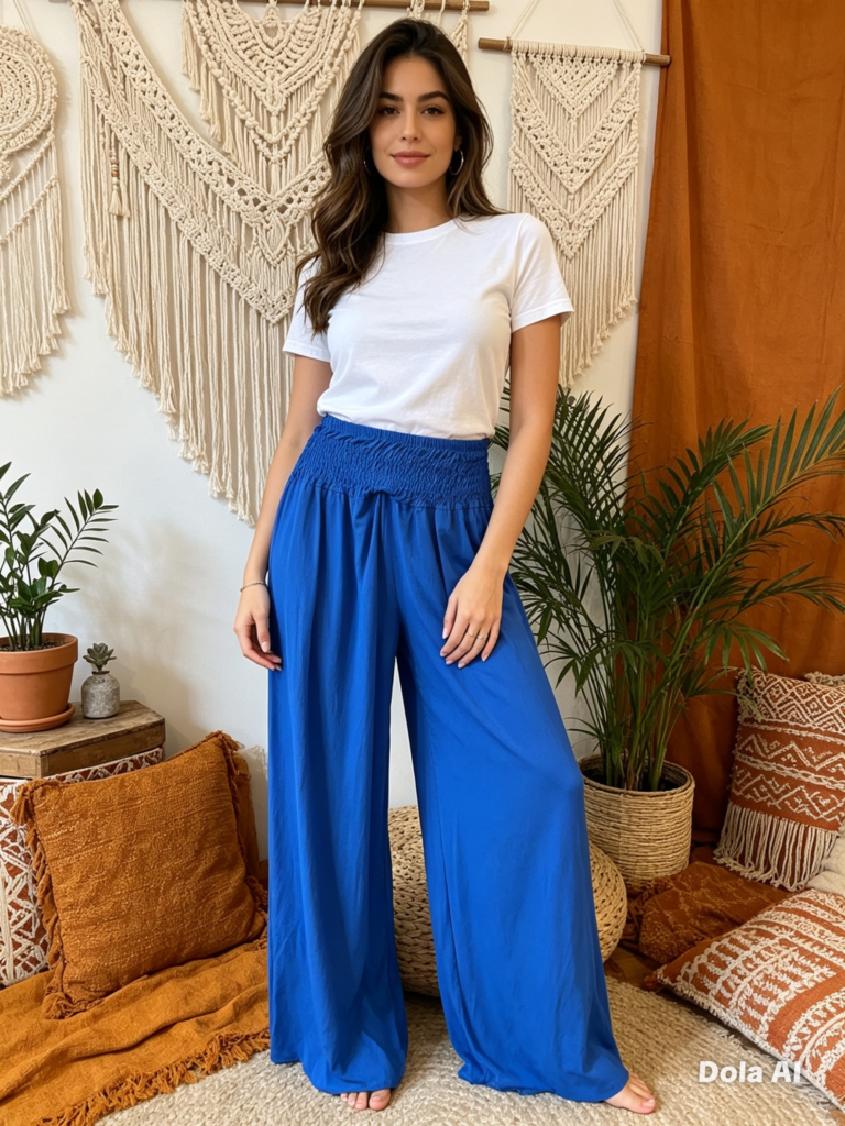 trousers. Shirred waist. Royal