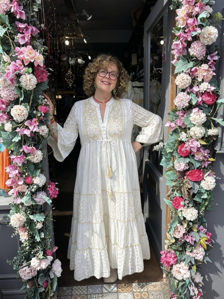 Cairo layered long sleeve boho dress in cream