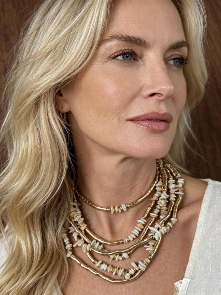 Clara boho layered necklace gold and agate