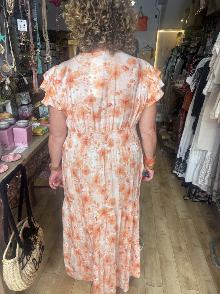 Kimmy maxi dress. Flower print. Tangerine