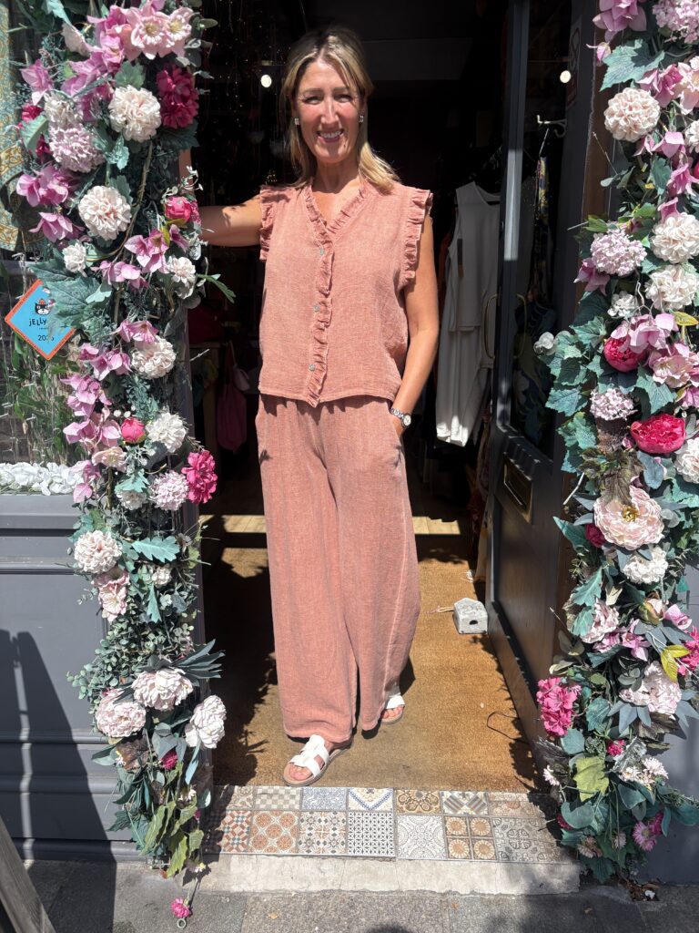 Aria trousers and Roma Top Cotton Linen in Dusty Coral