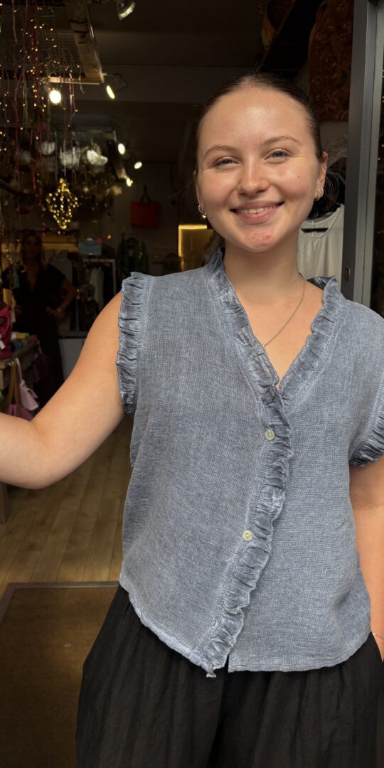 Roma cotton linen mix top in denim