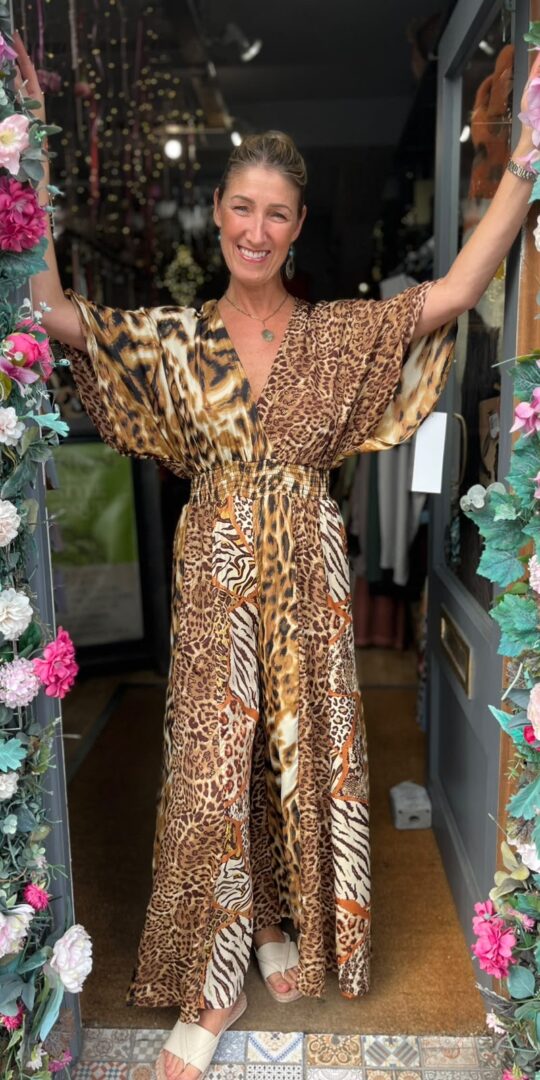 Sierra Jumpsuit. Animal print. Kaftan sleeves.