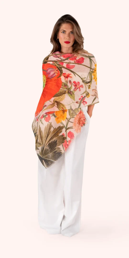 Linen/Cotton Scarf - Fine Flowers, Cream by Powder