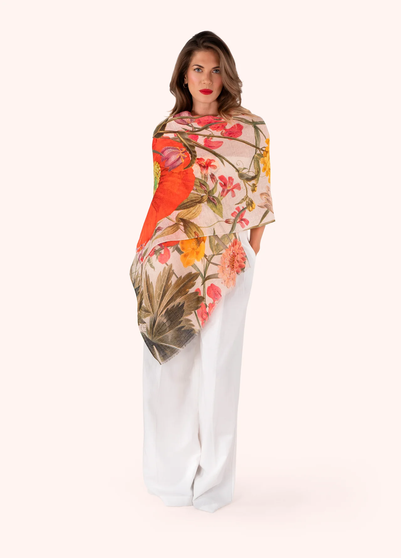Linen/Cotton Scarf - Fine Flowers, Cream by Powder